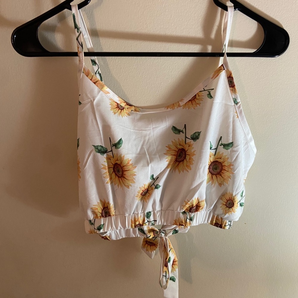 Yellow Crop Top W/ Sunflowers Small
